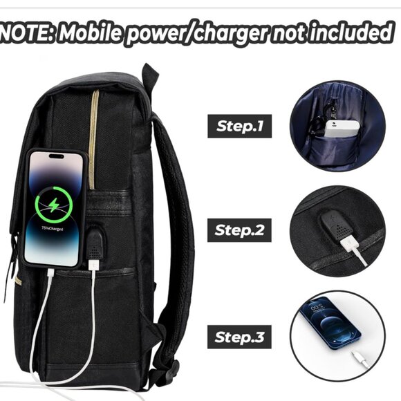 Roynes Vintage Inspired Black Daypack Backpack Laptop Bag - Picture 6 of 8